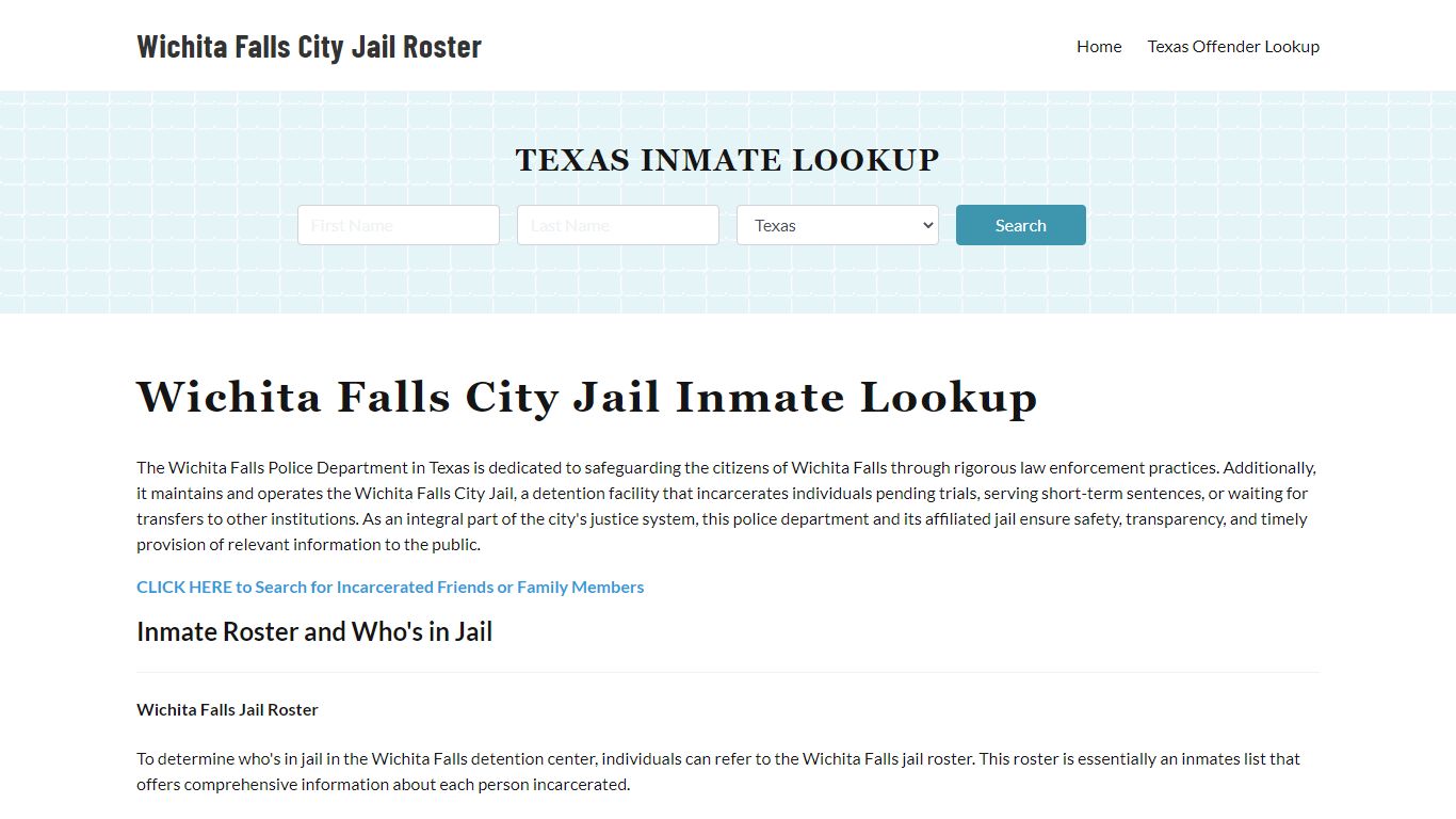 Wichita Falls Police Department & City Jail, TX Inmate Roster, Arrests ...